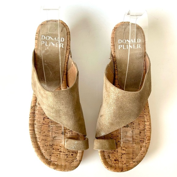 Donald Pliner Gyer Cork Wedge Platform Sandals Toe Ring Champaign Tan Size 8 - Picture 8 of 14
